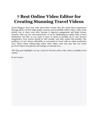 7 Best Online Video Editor for Creating Stunning Travel Videos