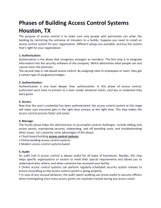 Phases of Building Access Control Systems Houston, TX