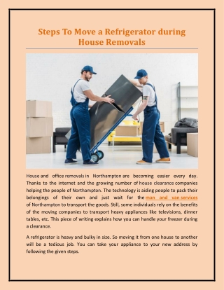 Steps To Move a Refrigerator during House Removals