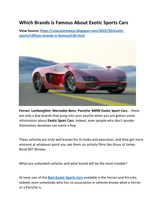 Which Brands is Famous About Exotic Sports Cars
