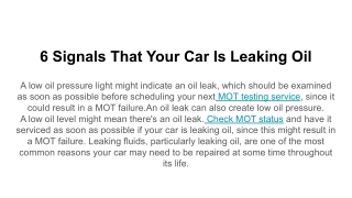 6 Signals That Your Car Is Leaking Oil