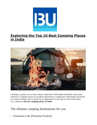 Exploring the Top 10 Best Camping Places in India