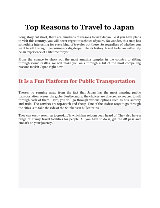 Top Reasons to Travel to Japan