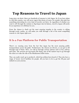 Top Reasons to Travel to Japan