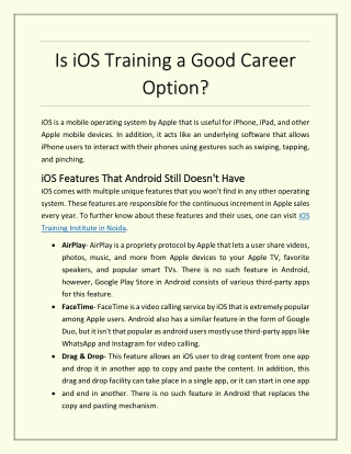 Is iOS Training a Good Career Option?