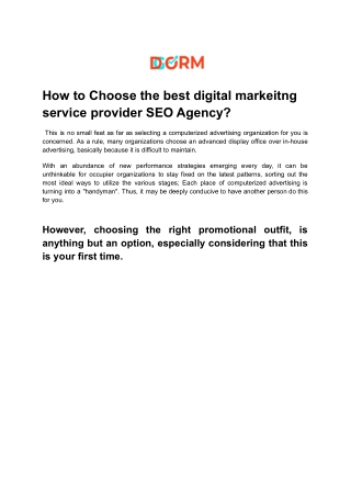 How to Choose the best digital markeitng service provider SEO Agency