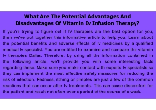 What Are The Potential Advantages And Disadvantages Of Vitamin Iv Infusion Therapy