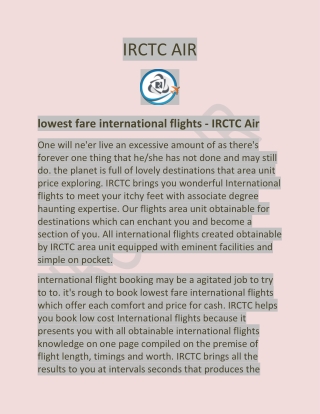 lowest fare international flights - IRCTC Air