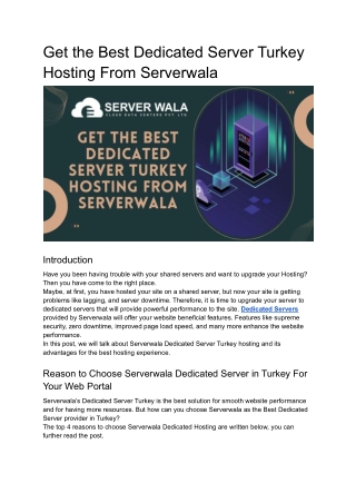 Get the Best Dedicated Server Turkey Hosting From Serverwala