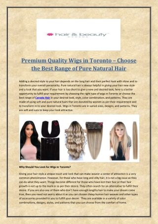 Premium Quality Wigs in Toronto – Choose the Best Range of Pure Natural Hair