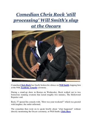 Comedian Chris Rock 'still processing' Will Smith's slap at the Oscars