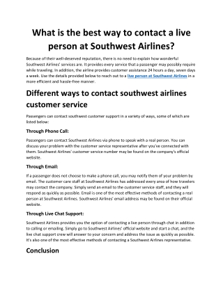 How Do I Talk to a Live Person at Southwest Airlines?