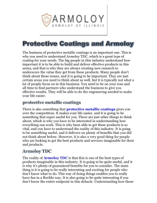 Protective Coatings and Armoloy