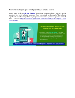 Resolve the cash app dispute issue by speaking on helpline number