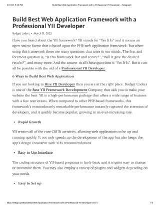 Build Best Web Application Framework with a Professional YII Developer – Telegraph Budget Coder