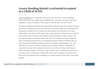 Luxury Handbag Market 2021 - 31 | Industry Share, Size, Growth