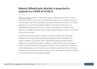 Robotic Wheelchairs Market is to Reach US$ 6,073.9 Mn by 2026 | CAGR of 14.84 %