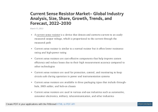 Current Sense Resistor Market Demand & Research Insights by 2030