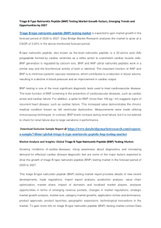 Triage B-Type Natriuretic Peptide (BNP) Testing Market Growth Factors, Emerging Trends and Opportunities by 2027