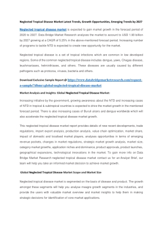 Neglected Tropical Disease Market Latest Trends, Growth Opportunities, Emerging Trends by 2027
