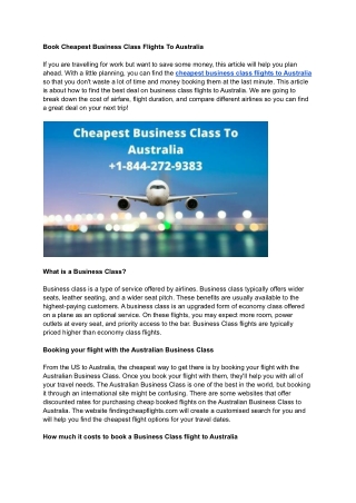 Cheapest Business Class Flights To Australia