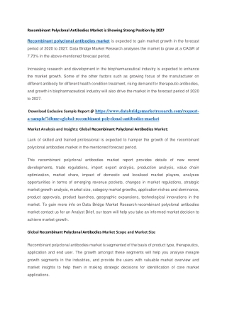 Recombinant Polyclonal Antibodies Market is Showing Strong Position by 2027