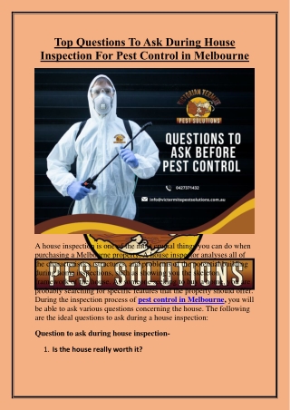 Top Questions To Ask During House Inspection For Pest Control in Melbourne