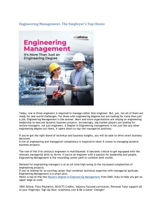 Engineering Management- The Employer's Top Choice