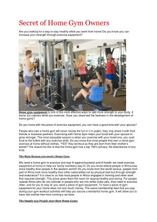 Secret of Home Gym Owners