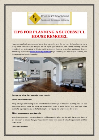 TIPS FOR PLANNING A SUCCESSFUL HOUSE REMODEL