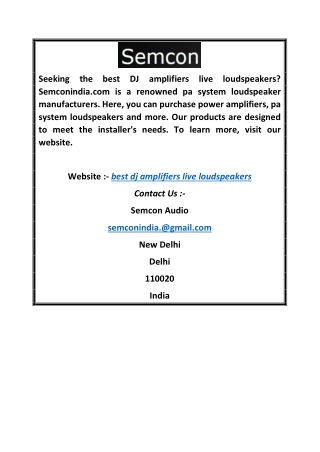 Best Dj Amplifiers Live Loudspeakers  Semconindia.com