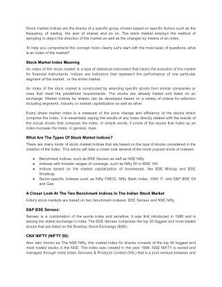 What Are Stock Market Index_Indices_