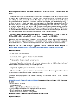 Global Appendix Cancer Treatment Market Research Report 2021, Forecast to 2026