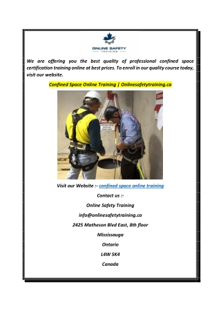 Confined Space Online Training  Onlinesafetytraining.ca