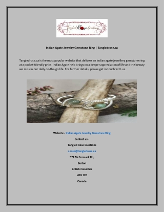 Indian Agate Jewelry Gemstone Ring  Tangledrose.ca