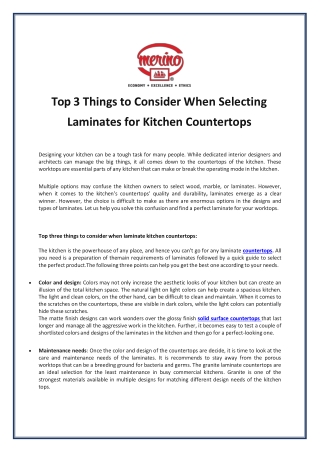 Top 3 Things to Consider When Selecting Laminates for Kitchen Countertops