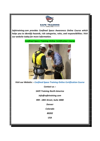 Confined Space Training Online Certification Course