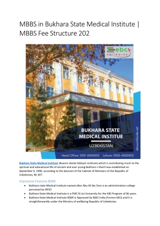 MBBS in Bukhara State Medical Institute | MBBS Fee Structure 2022