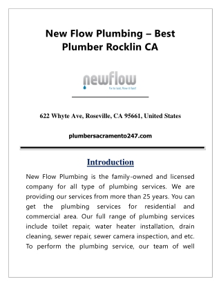 New Flow Plumbing – Best Plumber Rocklin CA 