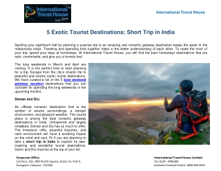 5 Exotic Tourist Destinations: Short Trip in India