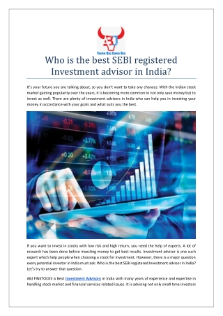 Who is the best SEBI registered Investment advisor in India