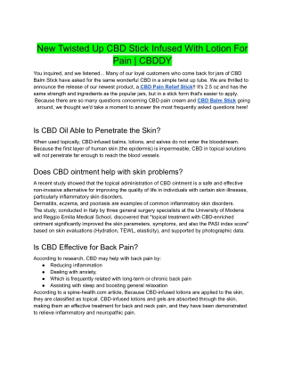 New Twisted Up CBD Stick Infused With Lotion For Pain | CBDDY