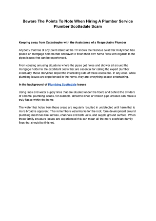 Beware The Points To Note When Hiring A Plumber Service Plumber Scottsdale Scam