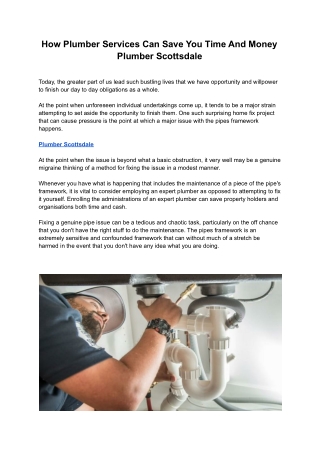 How Plumber Services Can Save You Time And Money Plumber Scottsdale