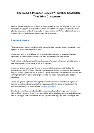 The Need A Plumber Service_ Plumber Scottsdale That Wins Customers