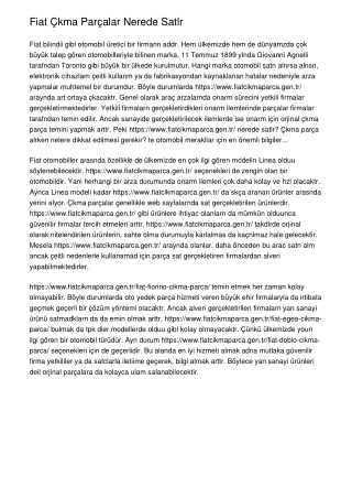 Fiat Çıkma Parçalar Nerede Satılır