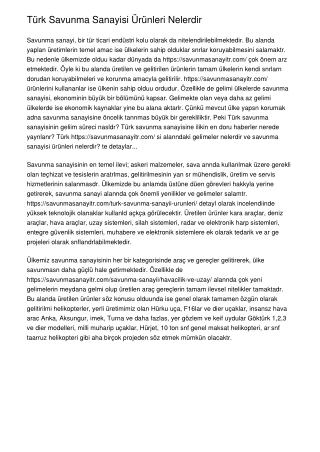 Türk Savunma Sanayisi Ürünleri Nelerdir