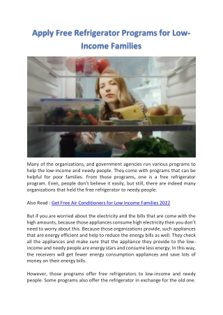 Apply Free Refrigerator Programs for Low