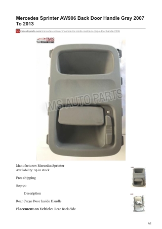 imsautoparts.com-Mercedes Sprinter AW906 Back Door Handle Gray 2007 To 2013
