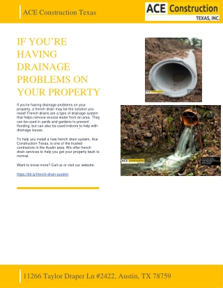ACE CONSTRUCTION TEXAS - IF YOU’RE HAVING DRAINAGE PROBLEMS ON YOUR PROPERTY